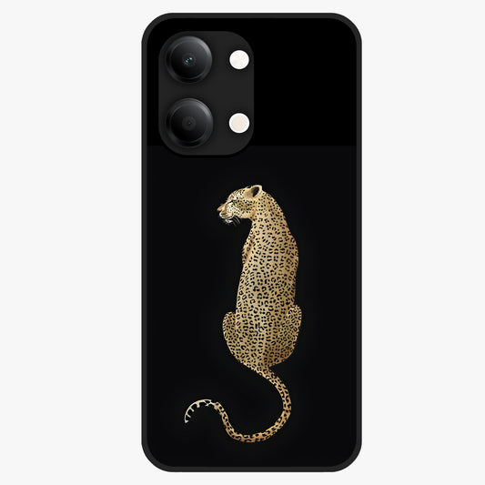 Regal Leopard Glass Case showing flat back view with bold leopard artwork and glossy glass finish.
