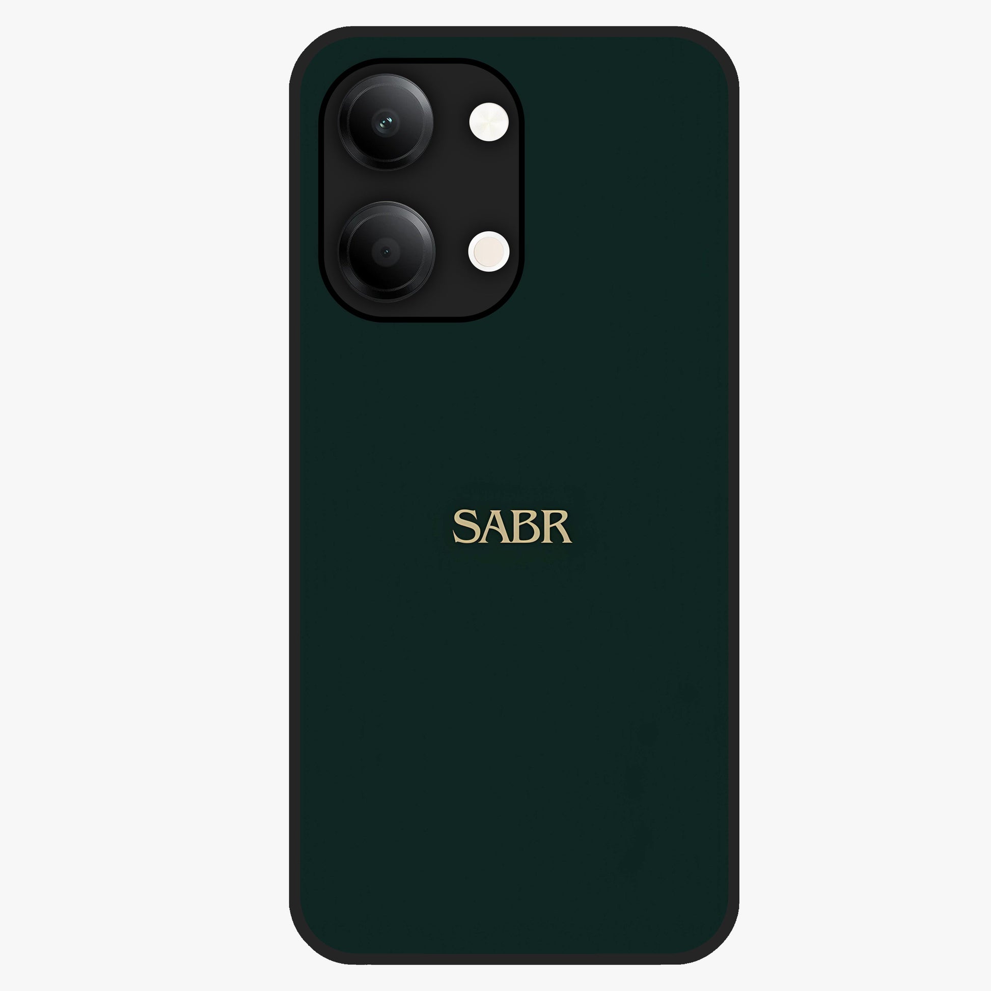 Sabr Minimal Patience Glass Case showing flat back view with minimalist typography artwork and glossy glass finish.