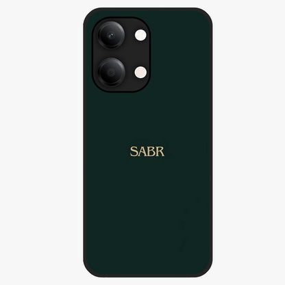 Sabr Minimal Patience Glass Case showing flat back view with minimalist typography artwork and glossy glass finish.