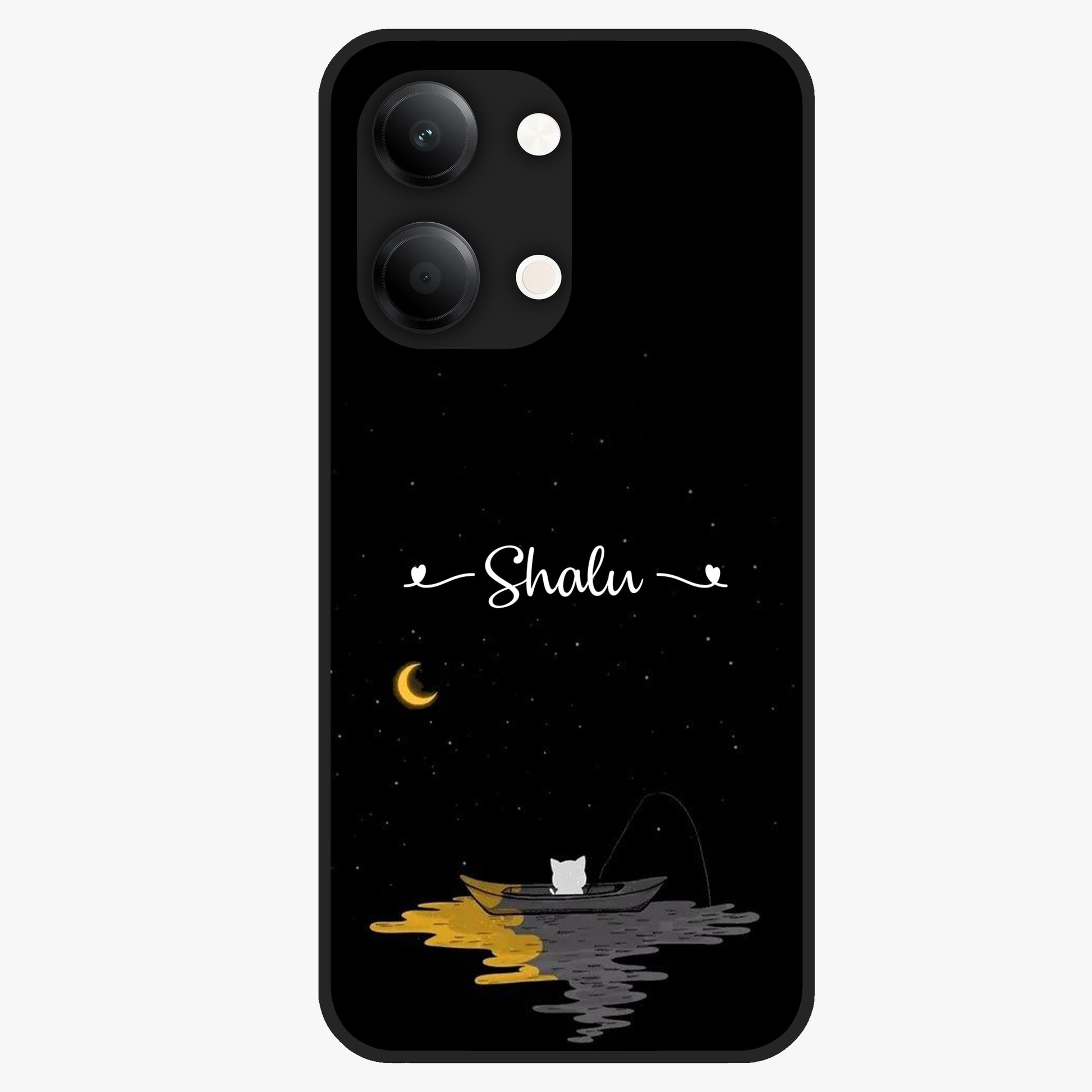 Silent Night Row Glass Case showing flat back view with calm night themed artwork and glossy glass finish.