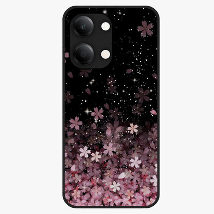 Small Starry Flowers Glass Case showing flat back view with delicate starry floral artwork and glossy glass finish.