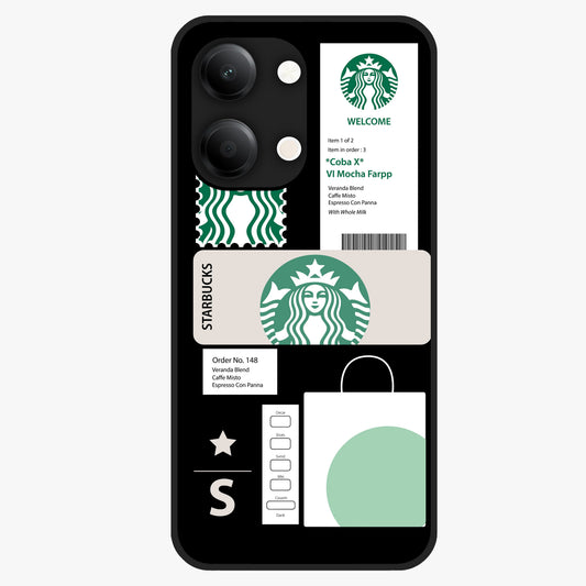 Starbucks Mocha Glass Case showing flat back view with coffee inspired artwork and glossy glass finish.