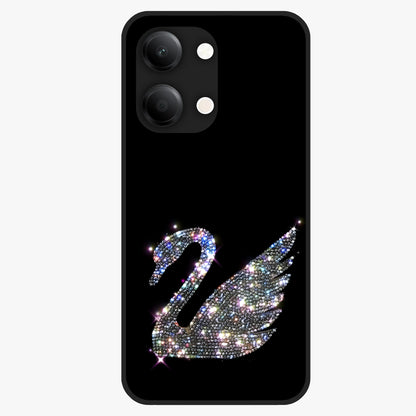 Starlit Swan Grace Glass Case showing flat back view with graceful swan artwork under starry sky and glossy glass finish.
