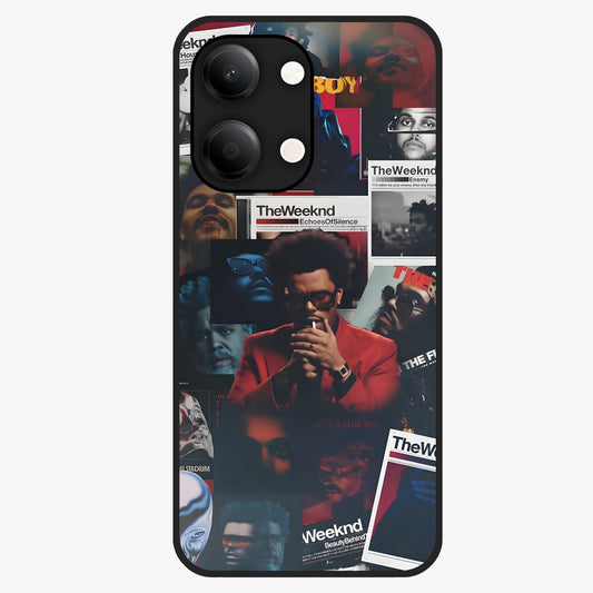 The Weeknd Glass Case showing flat back view with music inspired artistic portrait artwork and glossy glass finish.