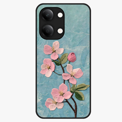 Threaded Blossom Breeze Glass Case showing flat back view with delicate blossom artwork and glossy glass finish.