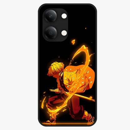 Thunder Flame Execution Glass Case showing flat back view with powerful flame and lightning artwork and glossy glass finish.