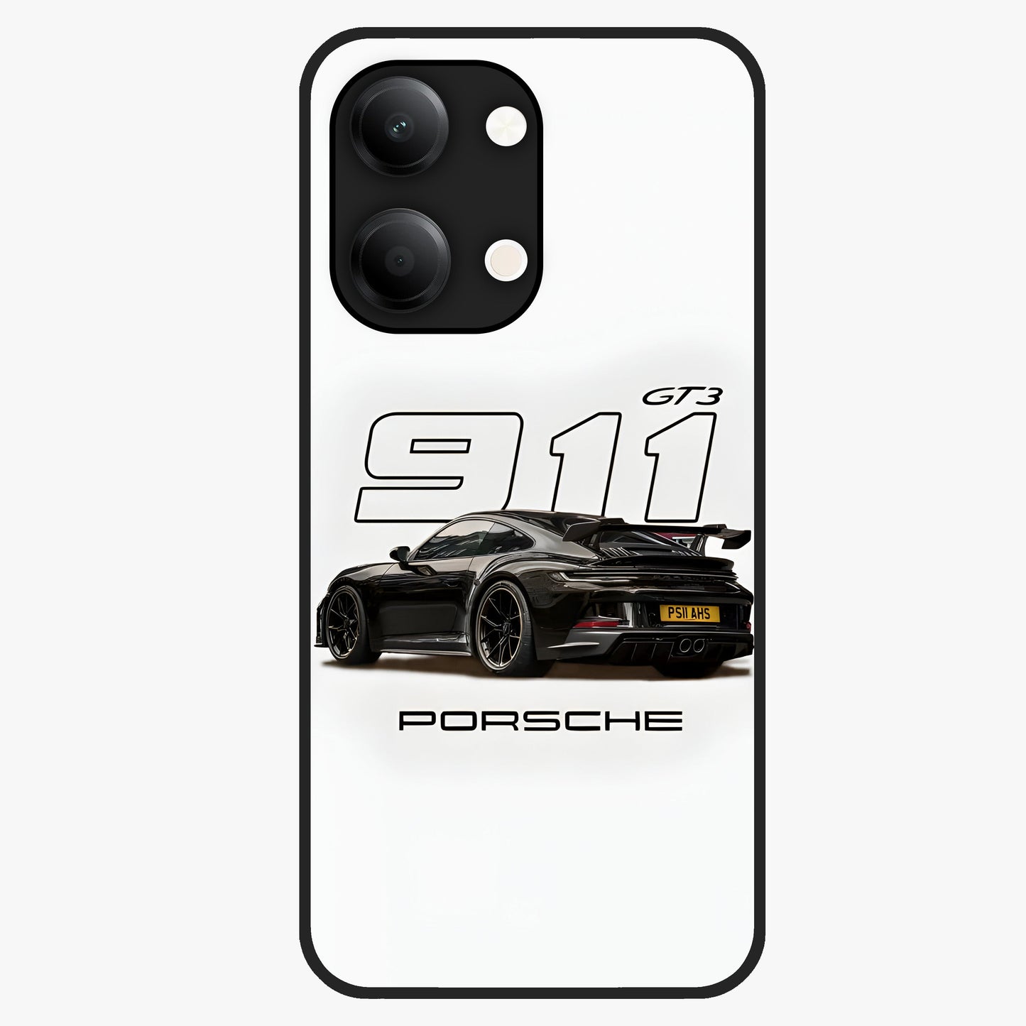 Turbo Legacy Icon Glass Case showing flat back view with iconic sports car inspired artwork and glossy glass finish.