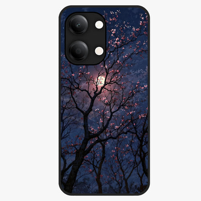 Twilight Sakura Serenade Glass Case showing flat back view with cherry blossom artwork at twilight and glossy glass finish.