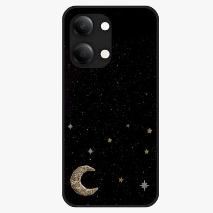 Twinkle Star With Half Moon Glass Case showing flat back view with star and half moon artwork and glossy glass finish.