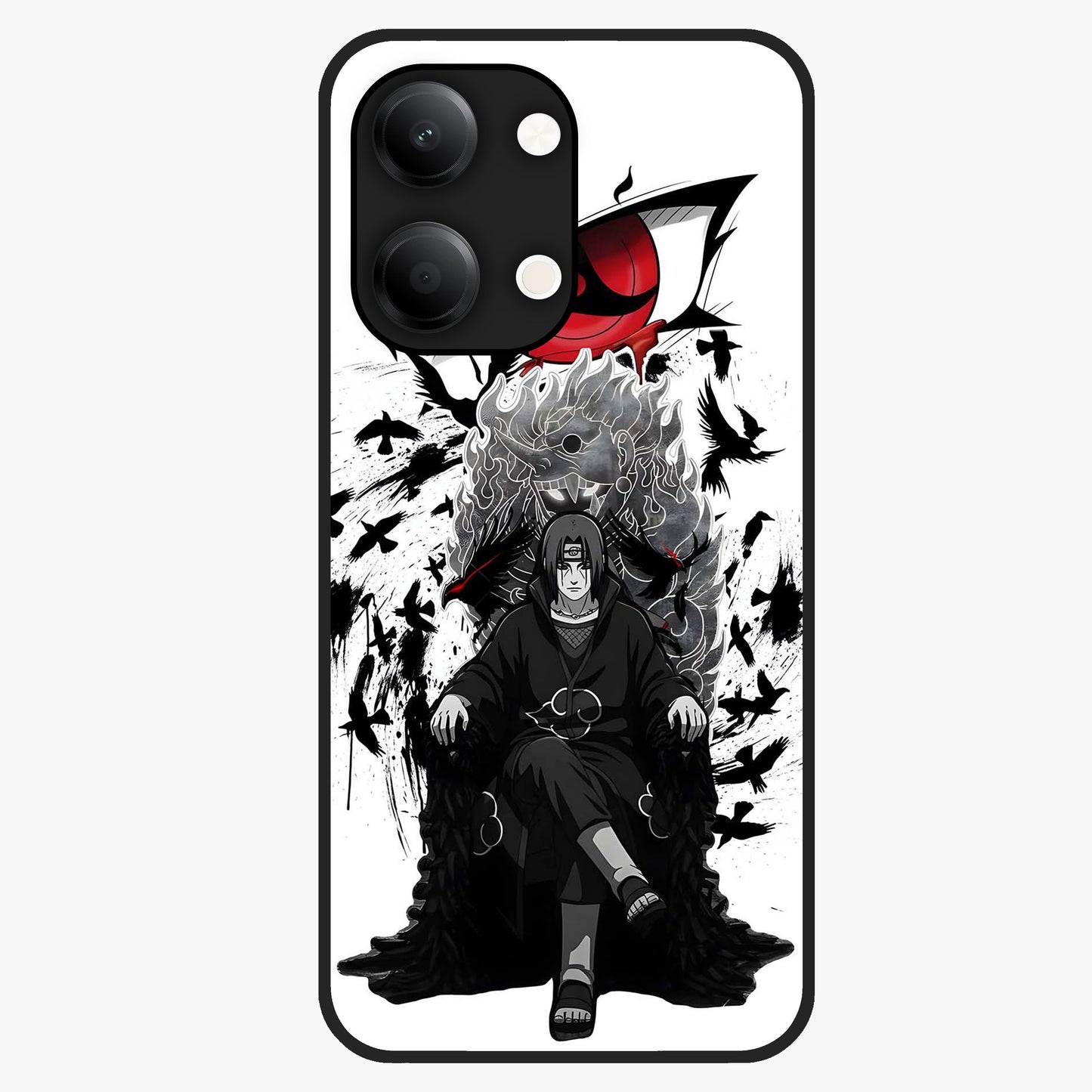 Uchiha Shadow Throne Glass Case showing flat back view with cosmic underwater themed artwork and glossy glass finish.