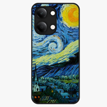 Van Gogh Art Glass Case showing flat back view with classic painterly artwork inspired by Van Gogh style and glossy glass finish.