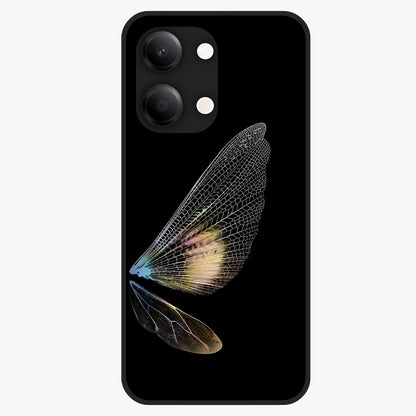 Whispers Of Wings Glass Case showing flat back view with graceful wing inspired artwork and glossy glass finish.
