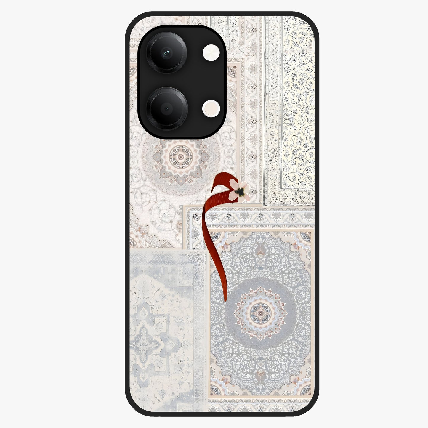 White Aesthetic Bow Glass Case showing flat back view with minimal bow artwork and glossy glass finish.