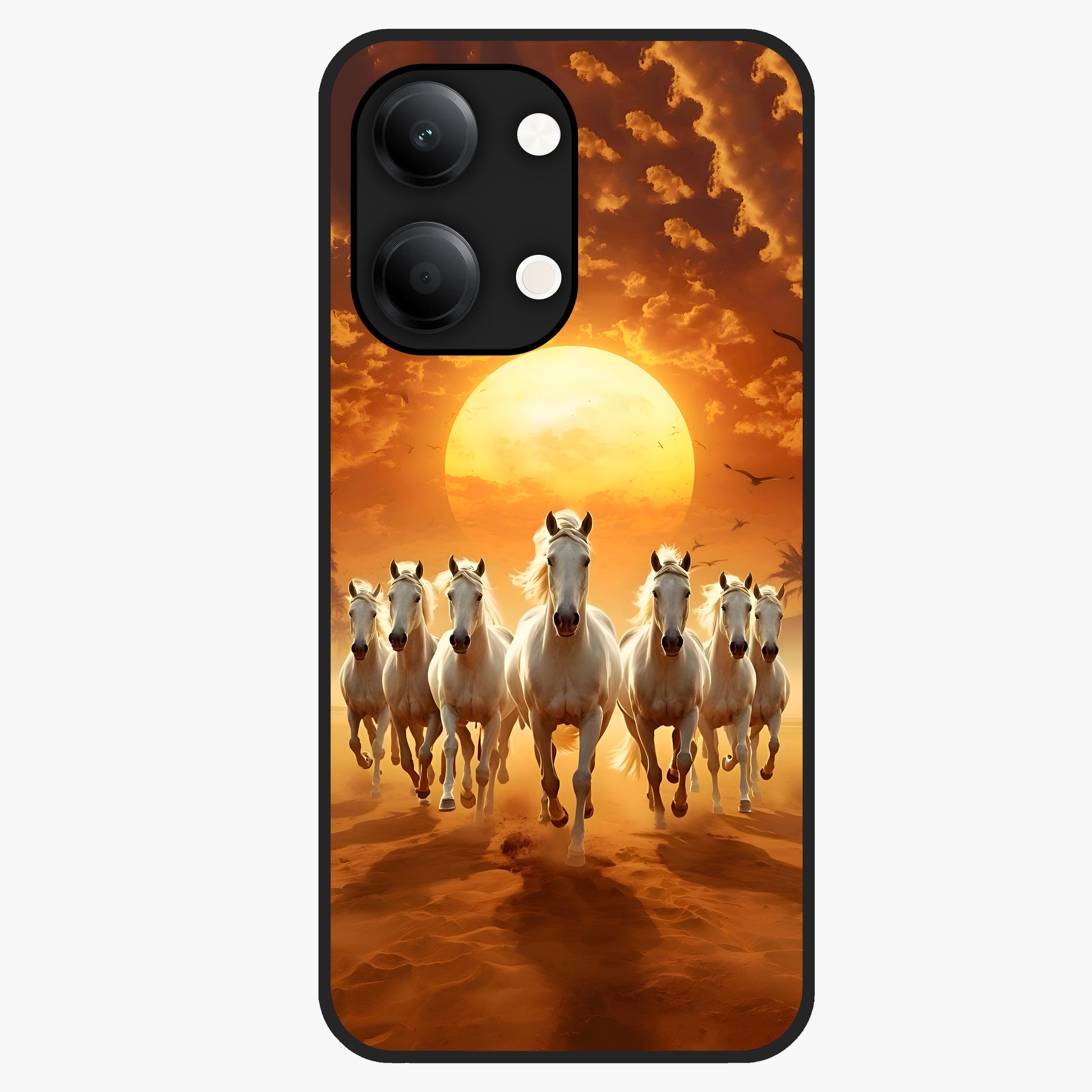 Wild Sunset Majesty Glass Case showing flat back view with majestic sunset landscape artwork and glossy glass finish.