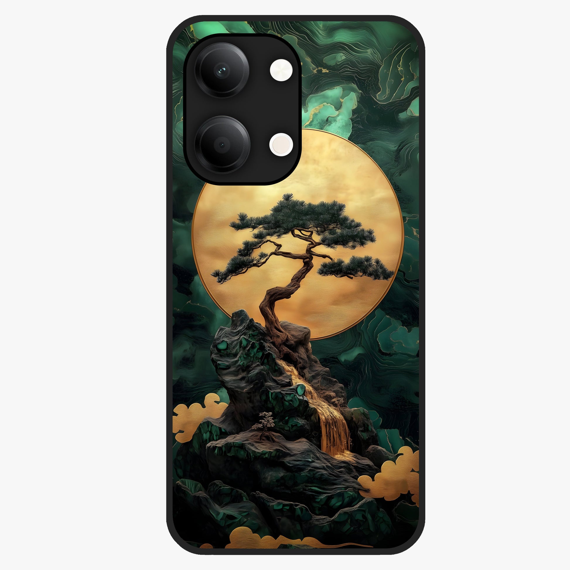 Zen Moon Rise Glass Case showing flat back view with calm moonrise artwork and glossy glass finish.