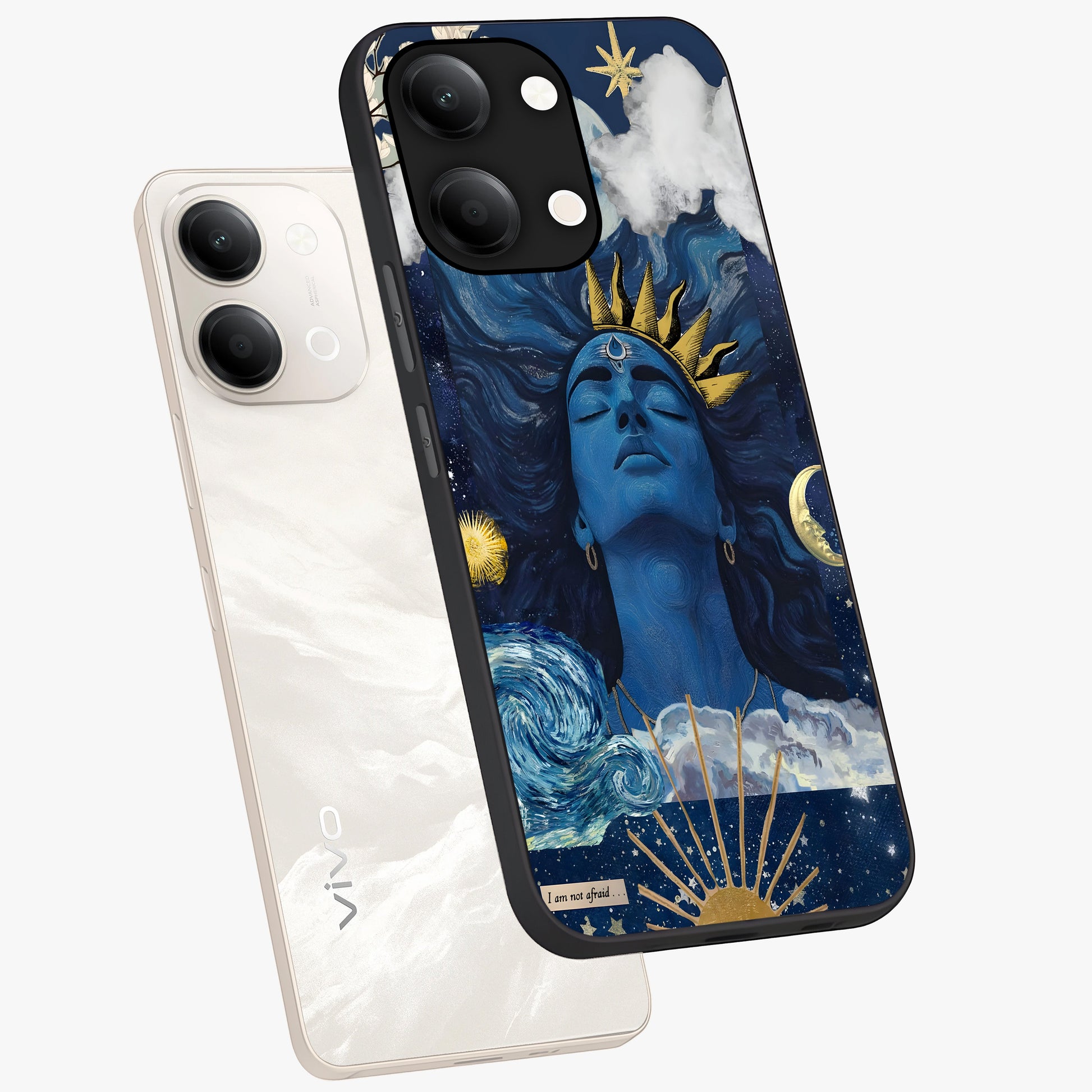 Aesthetic Lord Shiva Glass Case displayed in angled mockup highlighting spiritual Shiva illustration and sacred aesthetic design.