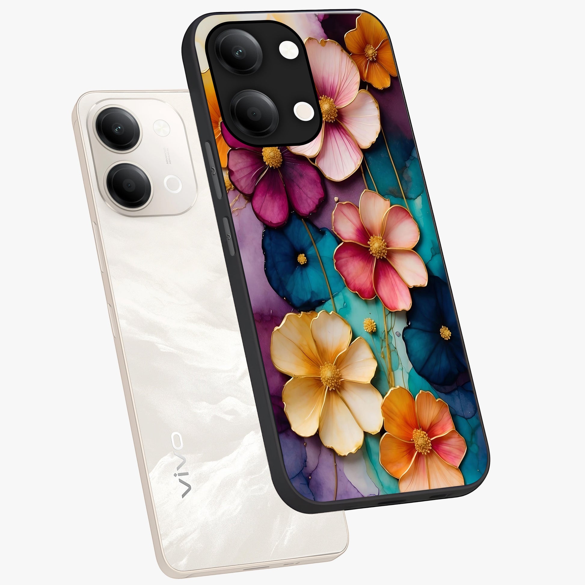 Artlyn Grace Flower Pattern Glass Case displayed in angled mockup highlighting delicate flower pattern design and smooth glass surface.