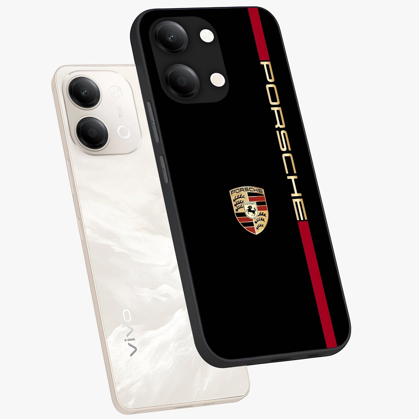 Black Minimal Porsche Glass Case displayed in angled mockup highlighting modern minimal car illustration and clean aesthetic design.