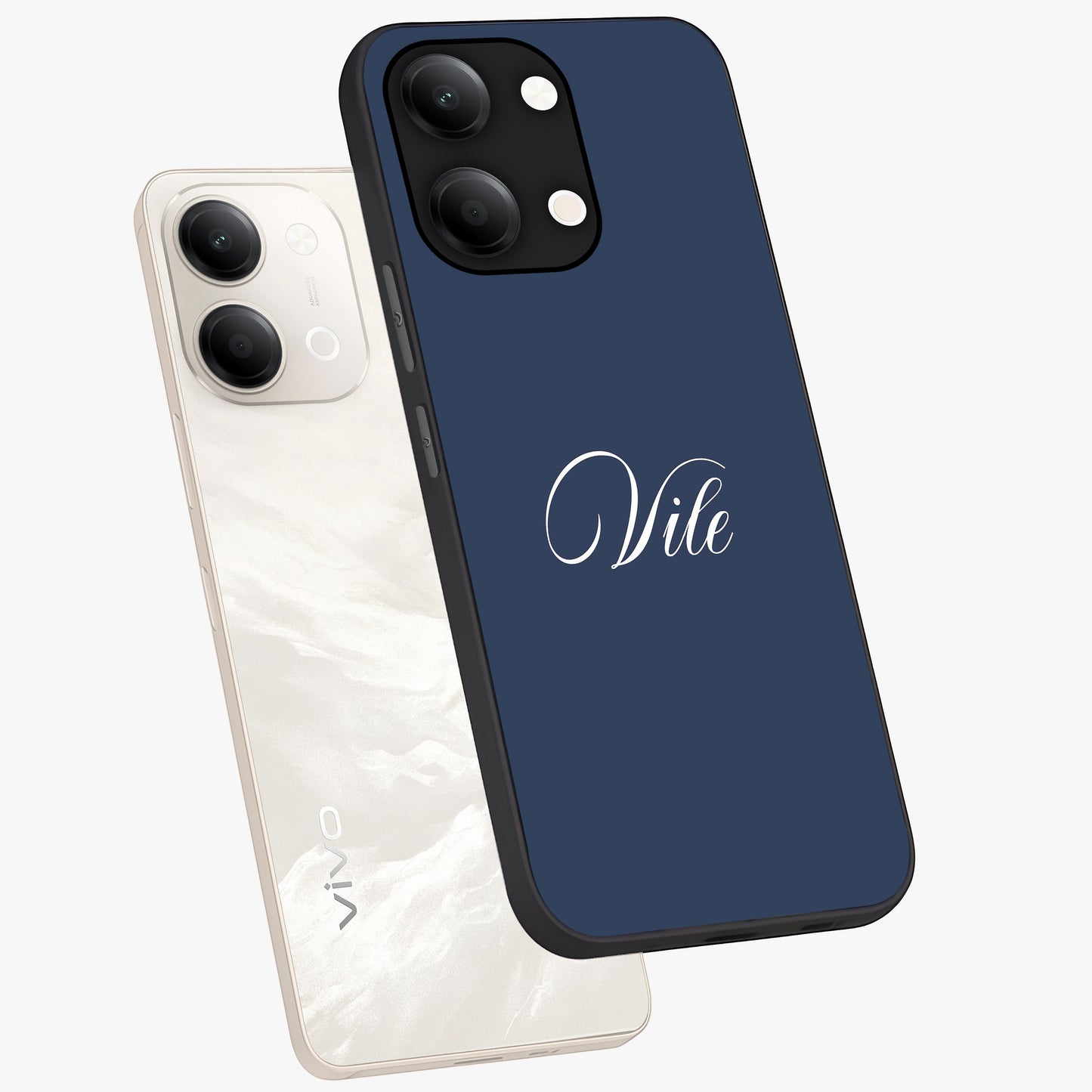 Blue Vintage Floral Pattern Glass Case showing flat back view with elegant vintage floral artwork and glossy glass finish.