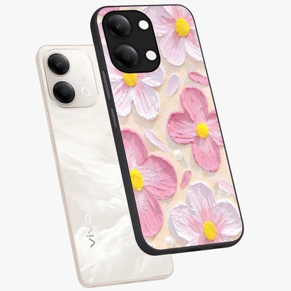 Blush Bloom Texture Glass Case displayed in angled mockup highlighting subtle bloom pattern with aesthetic pastel design.