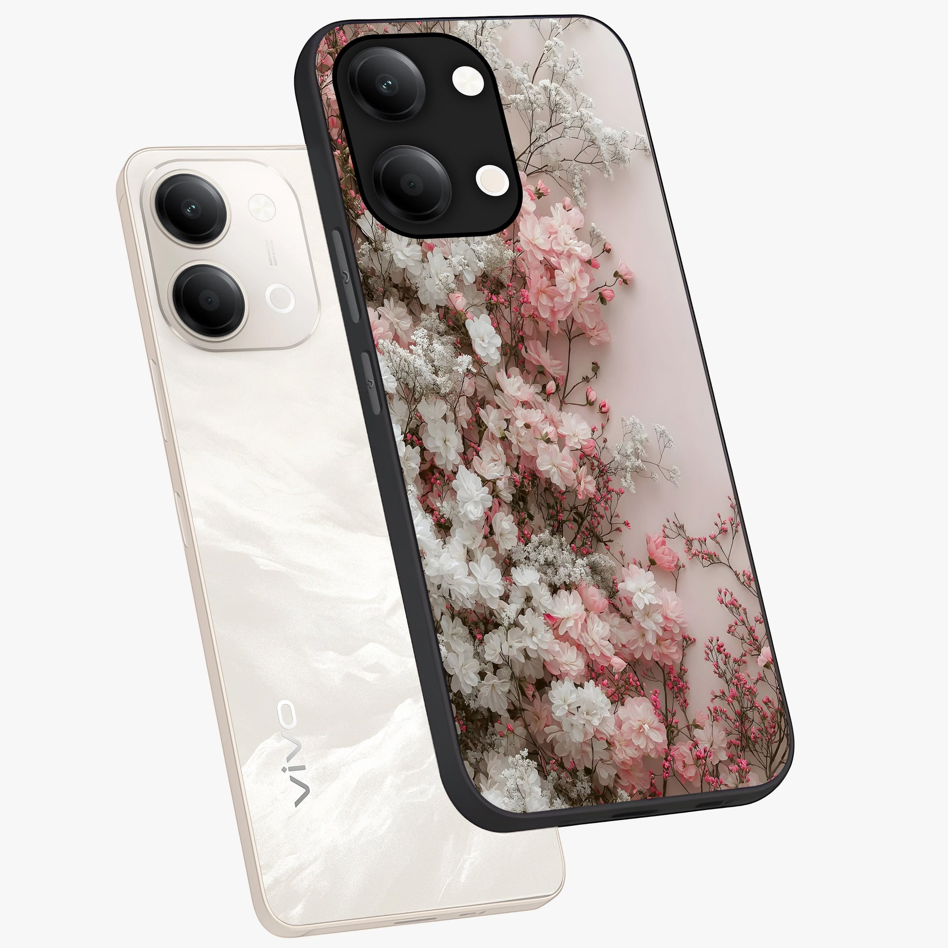 Blush Blossom Cloud Glass Case displayed in angled mockup highlighting soft cloud and blossom design with pastel aesthetic.