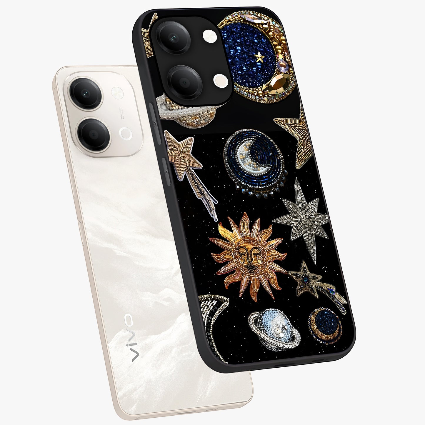 Celestial Gem Constellations Glass Case displayed in angled mockup highlighting gemstone inspired constellation design.