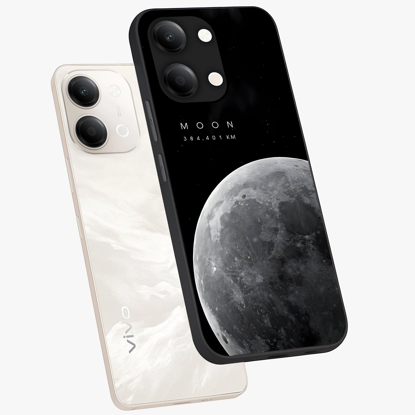 Cosmic Moon Glow Glass Case displayed in angled mockup highlighting celestial moon design with cosmic aesthetic theme.