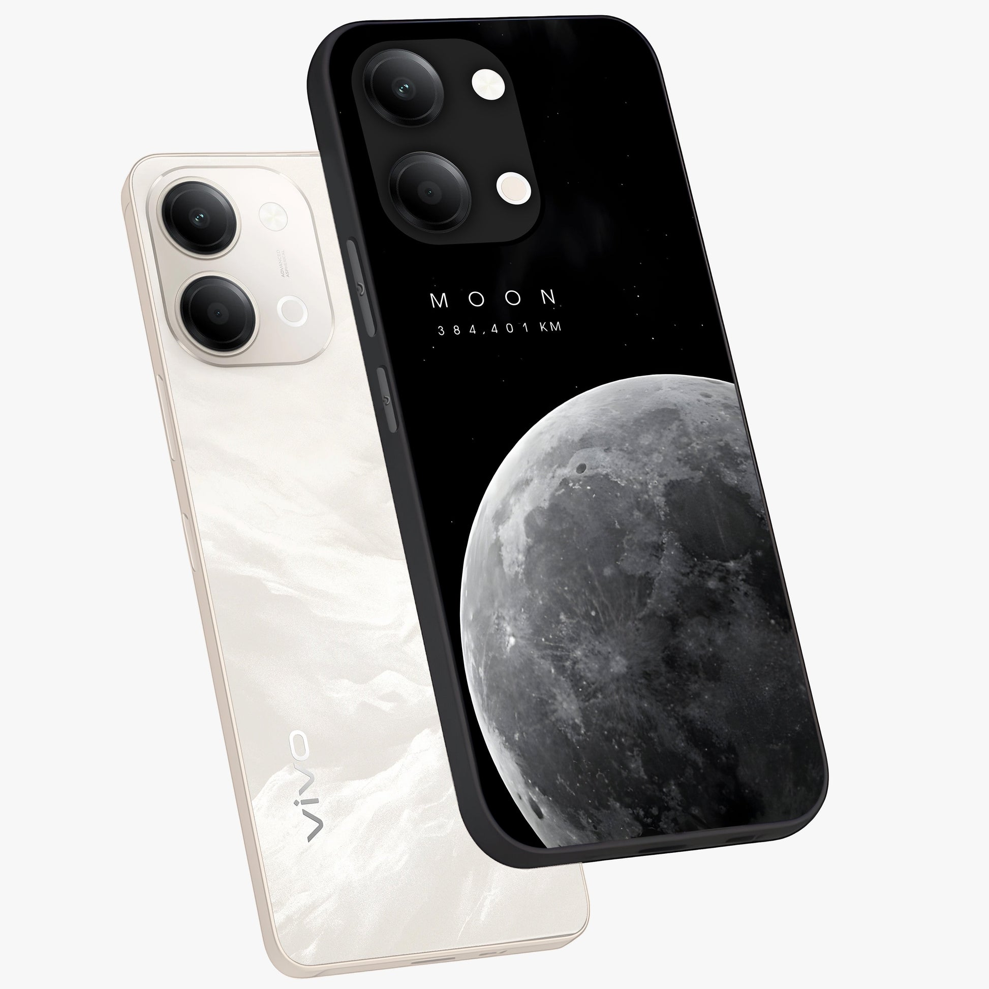 Cosmic Moon Glow Glass Case displayed in angled mockup highlighting celestial moon design with cosmic aesthetic theme.
