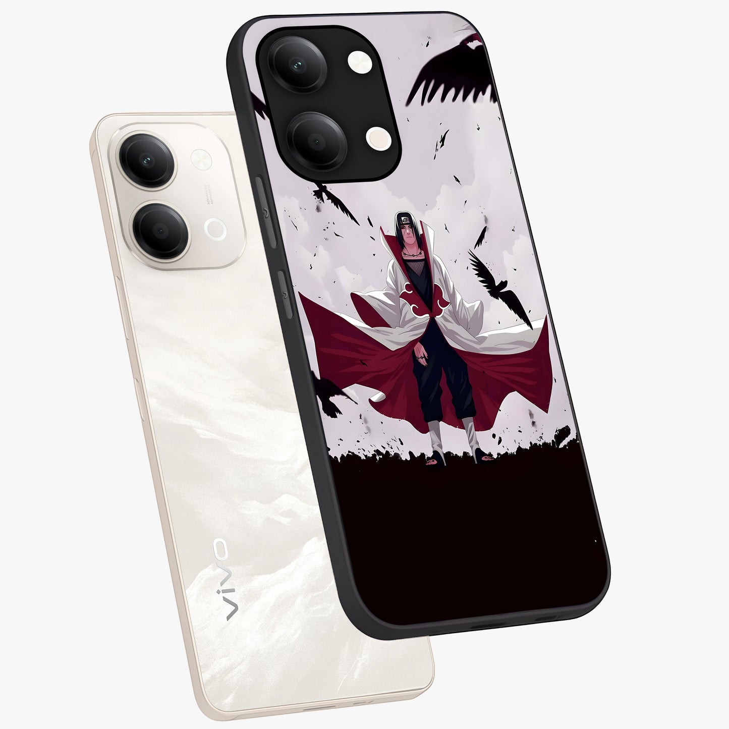 Crimson Crow Ascension Glass Case displayed in angled mockup highlighting powerful crow illustration with dark crimson aesthetic.