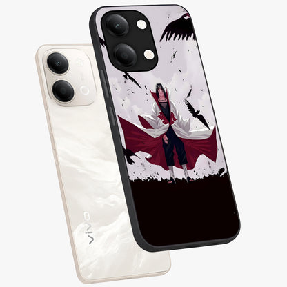 Crimson Crow Ascension Glass Case displayed in angled mockup highlighting powerful crow illustration with dark crimson aesthetic.
