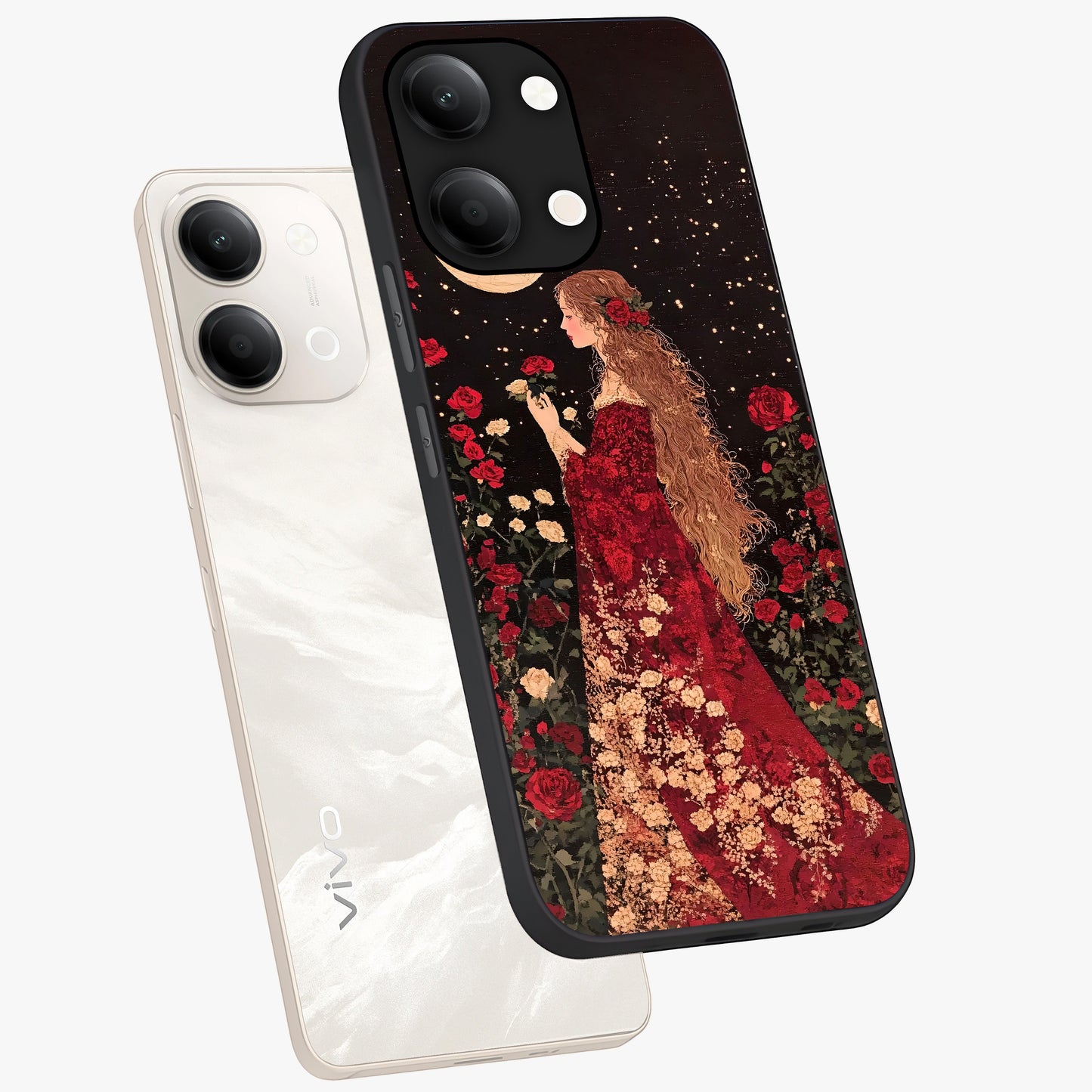 Crimson Dreams Glass Case displayed in angled mockup highlighting soft crimson aesthetic design with artistic theme.
