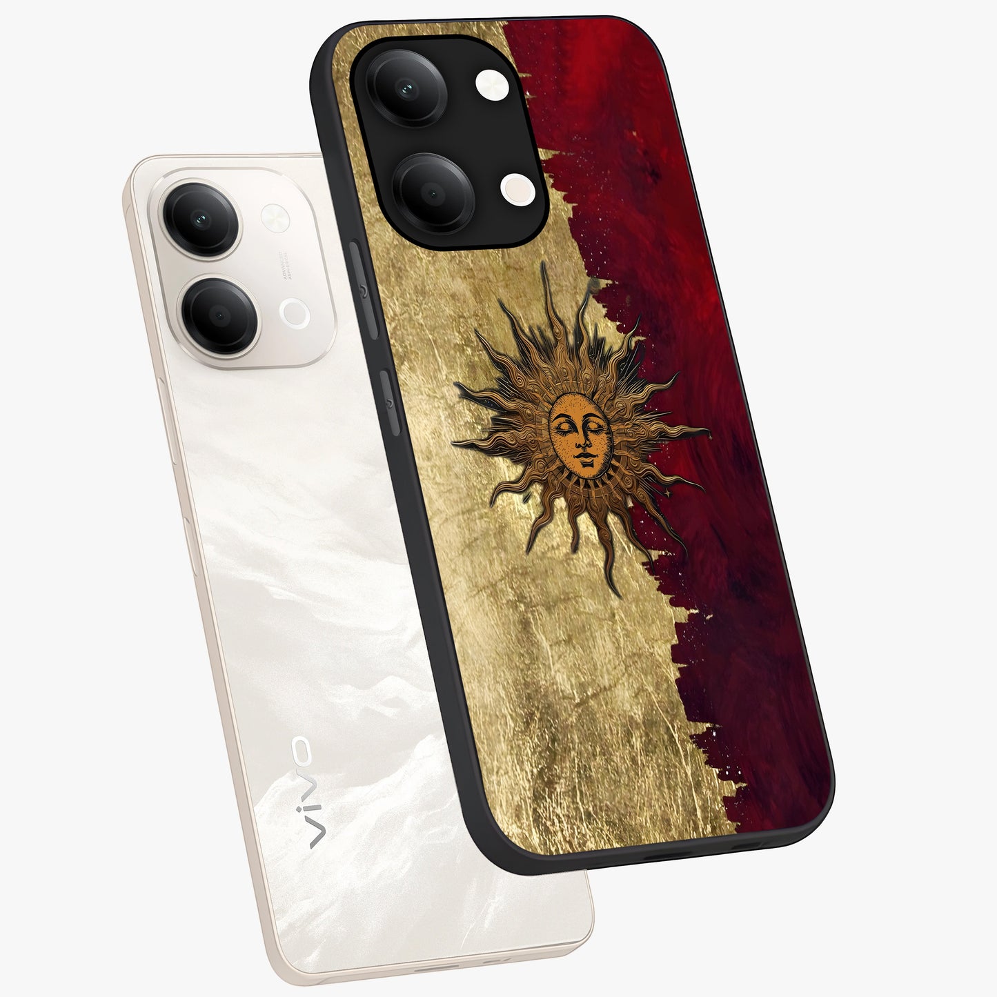 Crimson Sun Majesty Glass Case displayed in angled mockup highlighting majestic crimson sun design with bold aesthetic style.