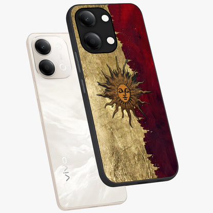 Crimson Sun Majesty Glass Case displayed in angled mockup highlighting majestic crimson sun design with bold aesthetic style.