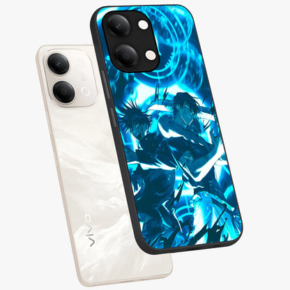 Cursed Energy Clash Glass Case displayed in angled mockup highlighting powerful battle inspired graphic with anime style aesthetic.