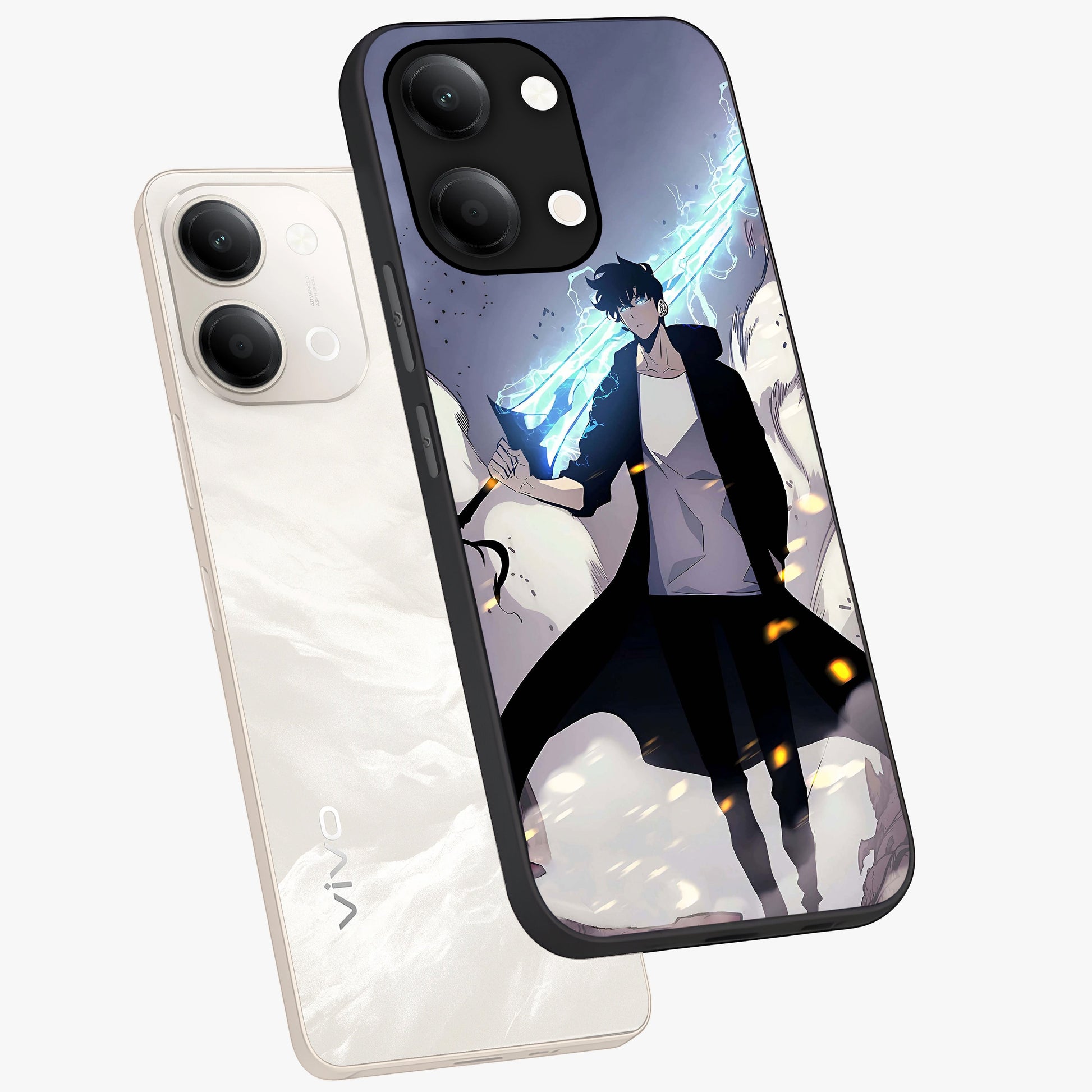 Dark Lightning Anime Warrior Glass Case displayed in angled mockup highlighting powerful lightning themed anime illustration.