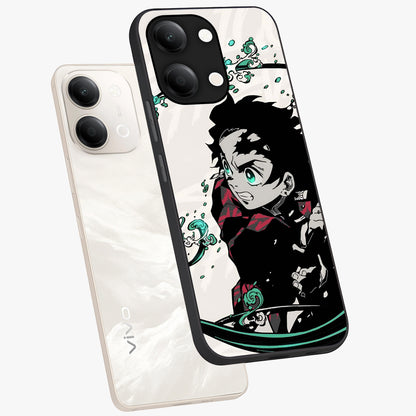 Demon Slayer Glass Case displayed in angled mockup highlighting dramatic anime character design with action aesthetic.