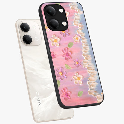 Dreamy Painted Garden Glass Case displayed in angled mockup highlighting colorful garden illustration with dreamy aesthetic style.