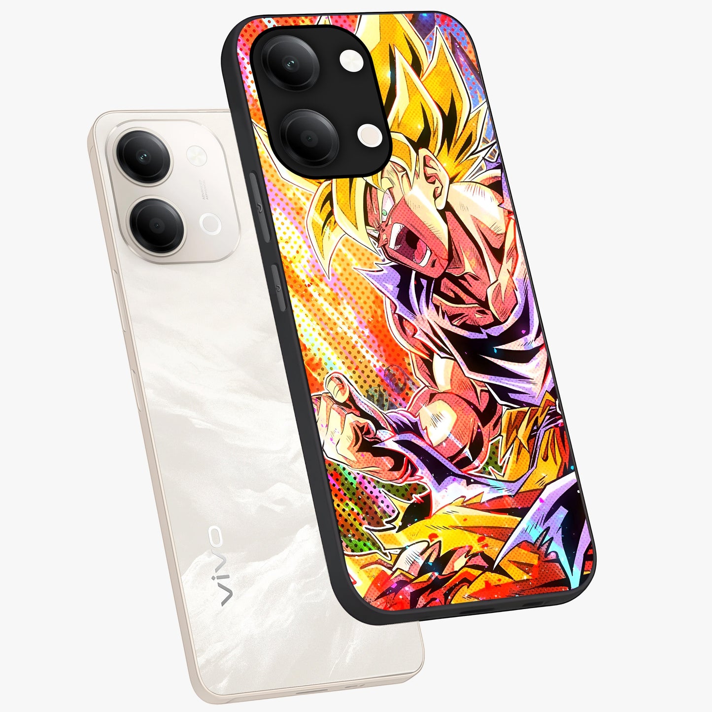 Firing Goku Glass Case displayed in angled mockup highlighting dynamic anime character design with action aesthetic.