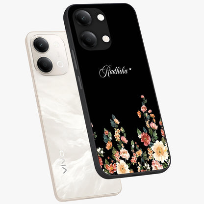 Floral Design With a Custom Personalized Name Glass Case displayed in angled mockup highlighting elegant floral pattern with custom name feature.