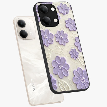 Floral Wall Art With Purple Flowers Glass Case displayed in angled mockup highlighting vibrant purple floral illustration with artistic aesthetic.