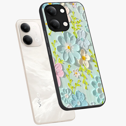 Frosted Petal Garden Glass Case displayed in angled mockup highlighting delicate flower petal design with calm garden aesthetic.