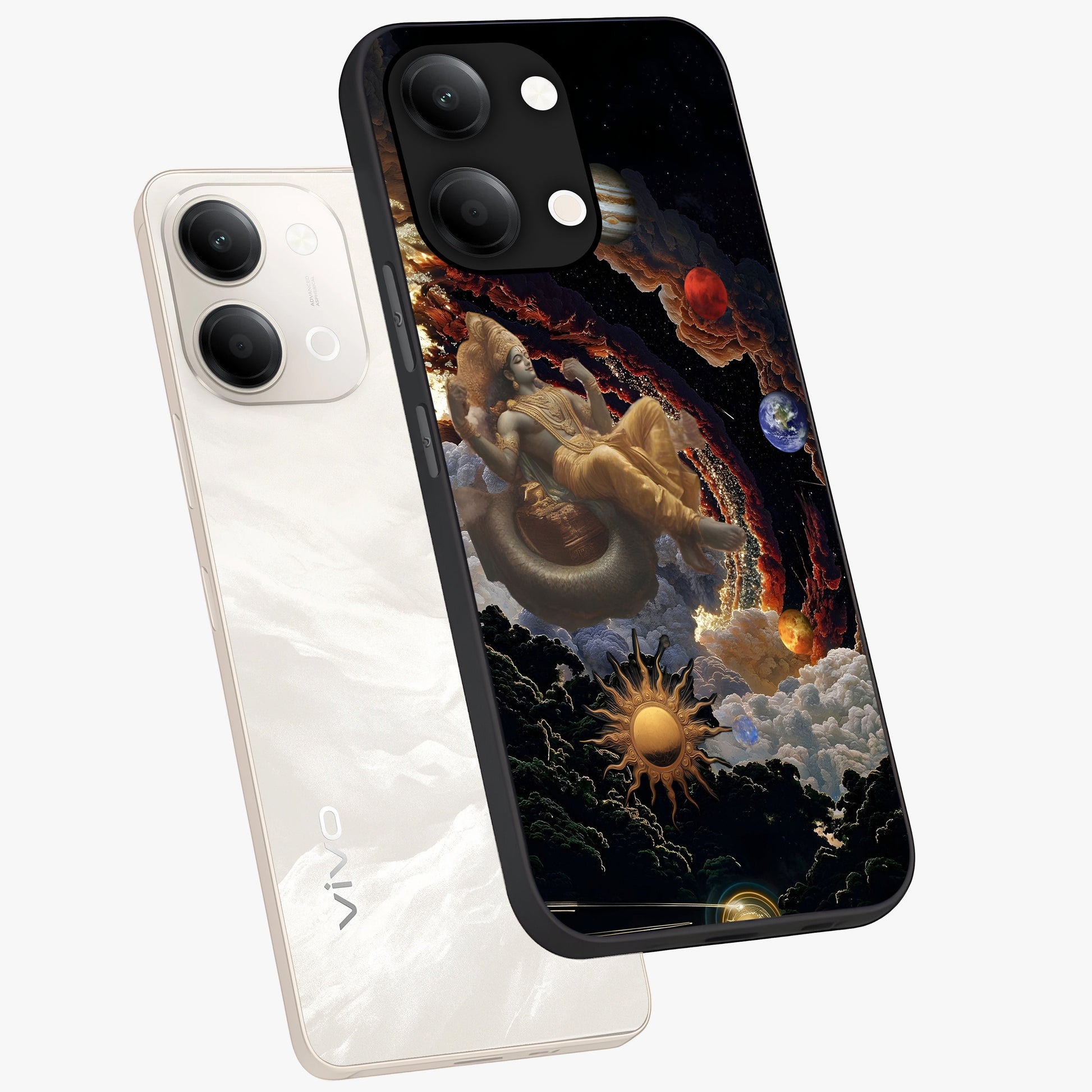 Galactic Divine God Glass Case displayed in angled mockup highlighting powerful celestial deity illustration with galactic aesthetic.