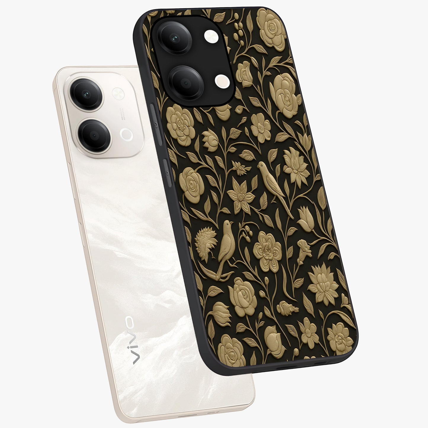 Golden Evil Eye Mandala Glass Case displayed in angled mockup highlighting protective evil eye symbol with golden mandala design.