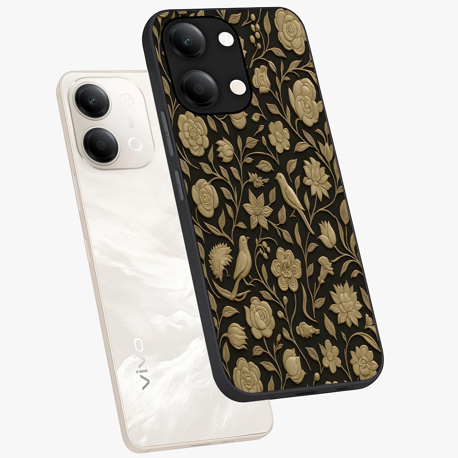 Golden Evil Eye Mandala Glass Case displayed in angled mockup highlighting protective evil eye symbol with golden mandala design.