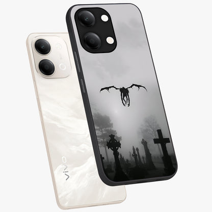 Graveyard Shadow Descent Glass Case displayed in angled mockup highlighting eerie shadow illustration with gothic aesthetic.