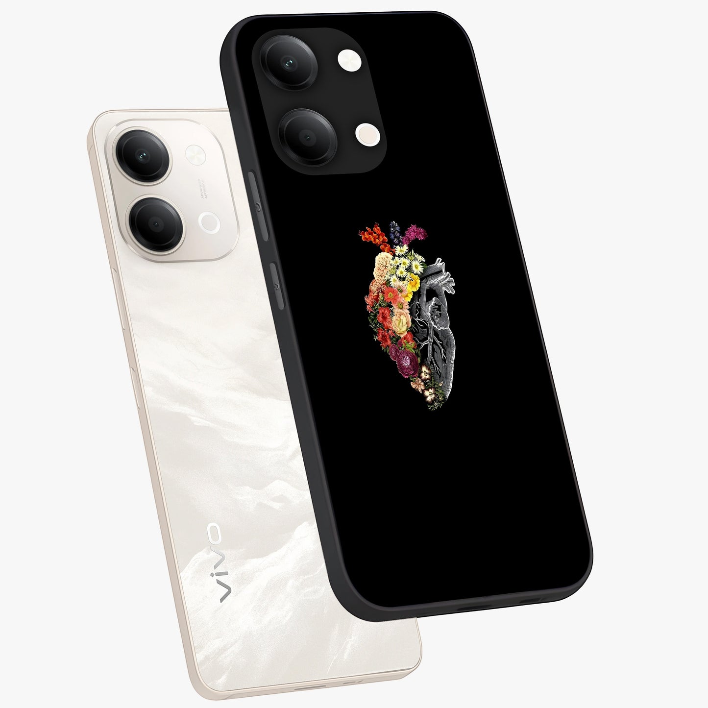 Heart With Flowers Glass Case displayed in angled mockup highlighting romantic flower design with soft aesthetic style.