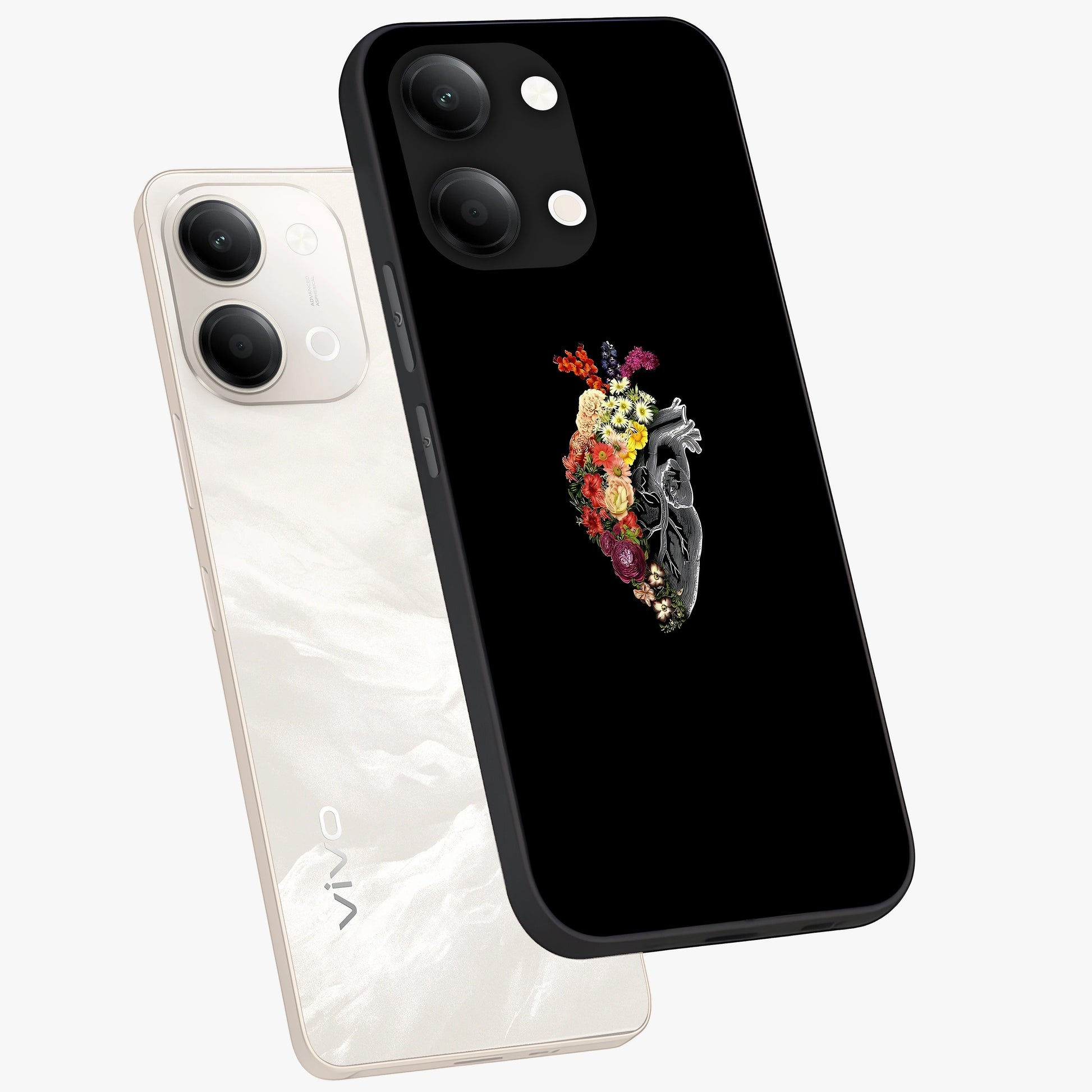 Heart With Flowers Glass Case displayed in angled mockup highlighting romantic flower design with soft aesthetic style.
