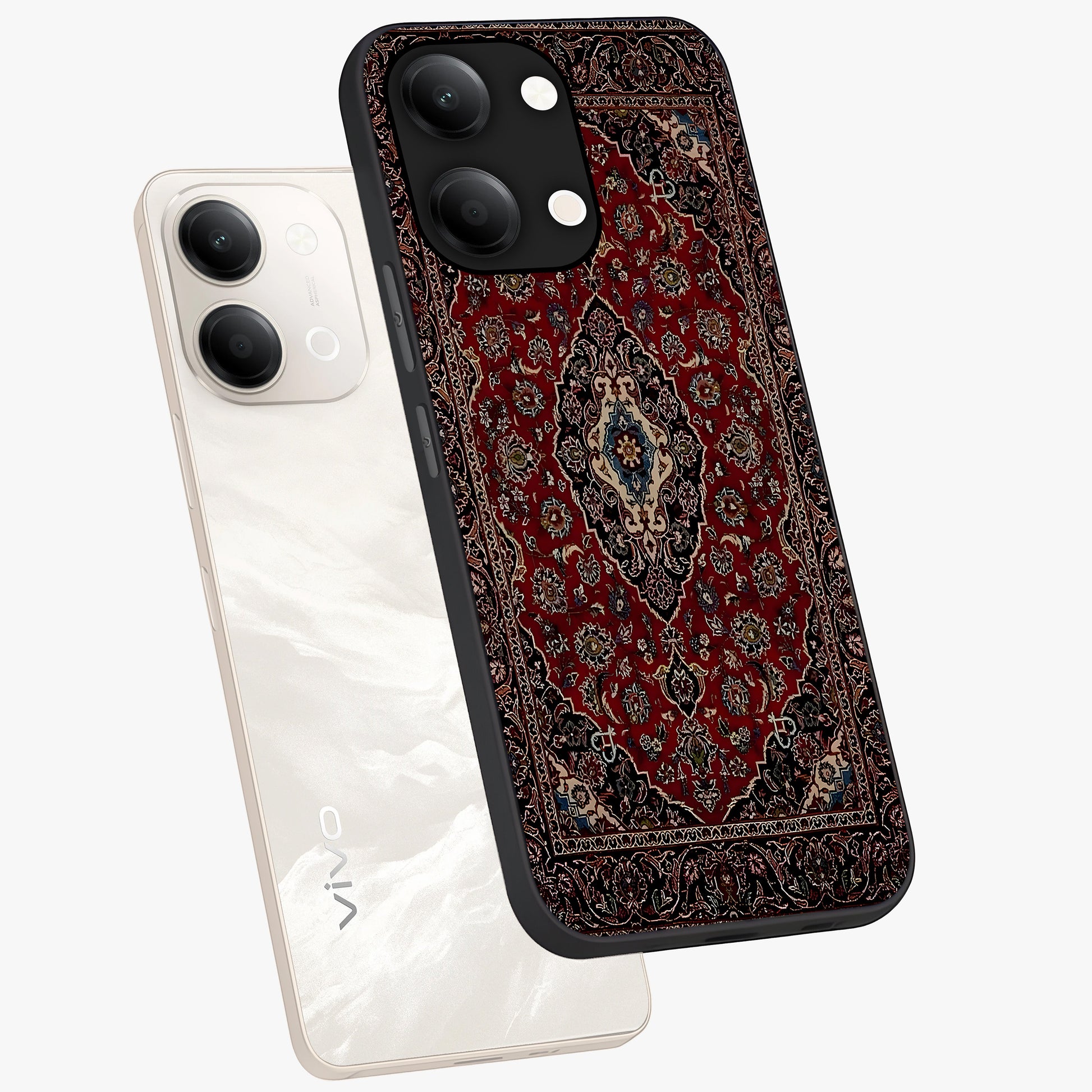 Heritage Carpet Royale Glass Case displayed in angled mockup highlighting intricate royal carpet design with heritage aesthetic.