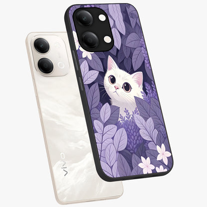 Lilac Hide Peek Cat Glass Case displayed in angled mockup highlighting playful feline illustration with lilac aesthetic design.