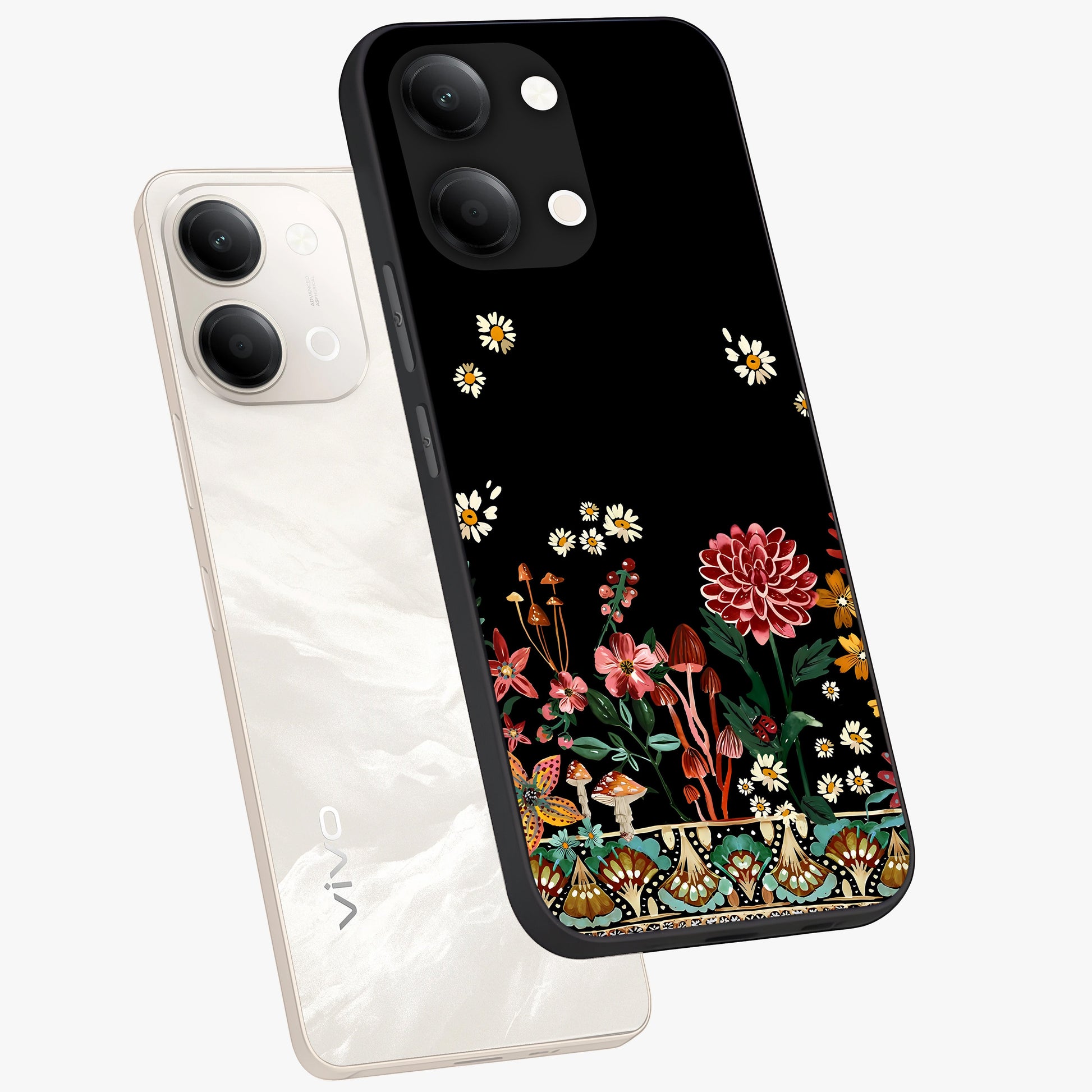 Midnight Bloom Pattern Glass Case displayed in angled mockup highlighting elegant flower design with midnight aesthetic style.